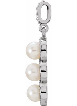 14K White Gold Cultured White Freshwater Pearl & 1/5 CTW Natural Diamond Halo-Style Pendant