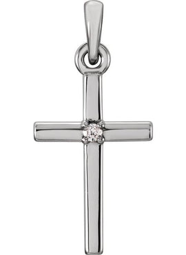 14K White Gold .01 CT Natural Diamond Cross Pendant