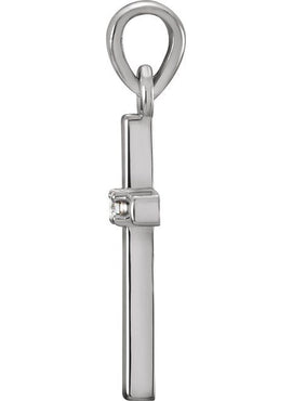 14K White Gold .01 CT Natural Diamond Cross Pendant