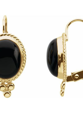 14K Yellow Gold Natural Onyx Lever Back Earrings