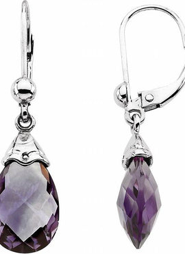 14K White Gold Natural Amethyst Briolette Earrings