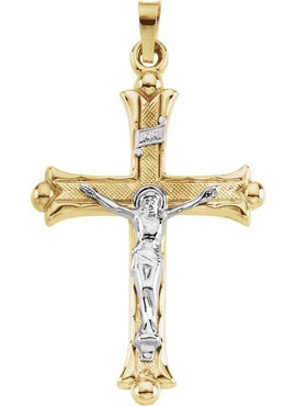 14K Yellow & White Gold 32x23 mm Hollow Crucifix Pendant