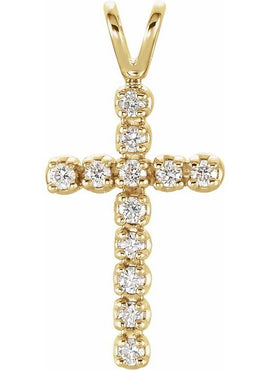 14K Yellow Gold 1/10 CTW Natural Diamond Cross Pendant