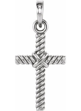 14K White Gold 13.5x8.6 mm Rope Cross Pendant