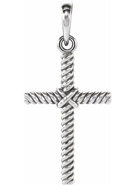 14K White Gold 13.5x8.6 mm Rope Cross Pendant