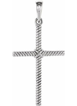14K White Gold 13.5x8.6 mm Rope Cross Pendant