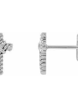 14K White Gold Rope Cross Earrings