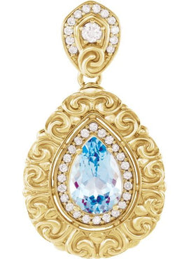 Platinum Natural Swiss Blue Topaz & 1/2 CTW Natural Diamond Pendant