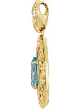 Platinum Natural Swiss Blue Topaz & 1/2 CTW Natural Diamond Pendant