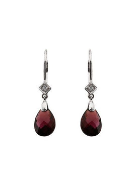14K White Gold Briolette Natural Brazilian Garnet & .025 CTW Natural Diamond Earrings