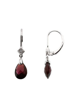 14K White Gold Briolette Natural Brazilian Garnet & .025 CTW Natural Diamond Earrings