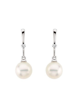 14K White Gold Cultured White Freshwater Pearl & .06 CTW Natural Diamond Earrings