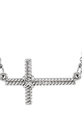 14K White Gold Sideways Rope Cross 16 1/2