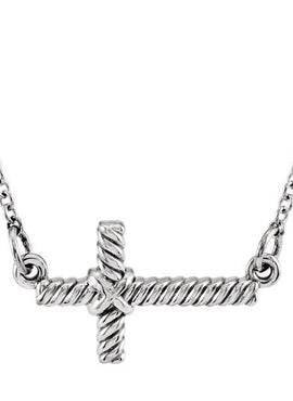 14K White Gold Sideways Rope Cross 16 1/2