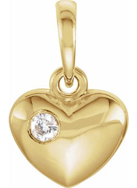 14K Yellow Gold 1/10 CT Natural Diamond Engravable Heart Pendant