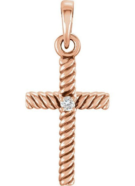 14K Yellow Gold .015 CT Natural Diamond Cross Pendant