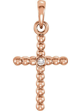 14K Yellow Gold 33.3x17.6 mm .03 CTW Natural Diamond Beaded Cross Pendant