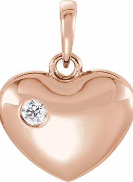 14K Yellow Gold 1/10 CT Natural Diamond Engravable Heart Pendant