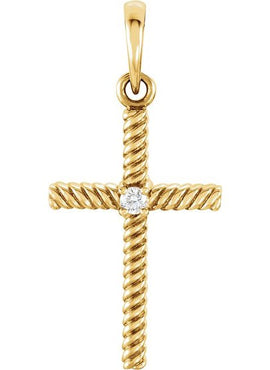 14K Yellow Gold .015 CT Natural Diamond Cross Pendant