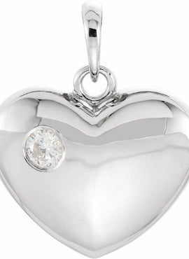 14K Yellow Gold 1/10 CT Natural Diamond Engravable Heart Pendant
