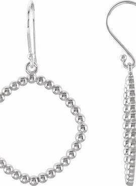 14K White Gold Square Beaded Dangle Earrings