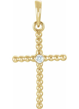 14K Yellow Gold 33.3x17.6 mm .03 CTW Natural Diamond Beaded Cross Pendant