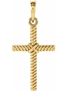 14K White Gold 13.5x8.6 mm Rope Cross Pendant