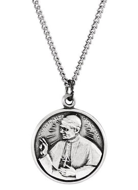 Sterling Silver 15 mm Round Pope John Paul II 18