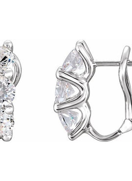 Sterling Silver Imitation White Cubic Zirconia Three-Stone Omega Earrings