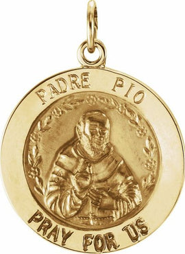 14K Yellow Gold 18 mm Round St. Padre Pio Medal