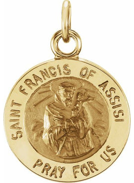 14K Yellow Gold 18 mm Round St. Francis of Assisi Medal