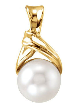 14K White Gold Cultured White Akoya Pearl Pendant