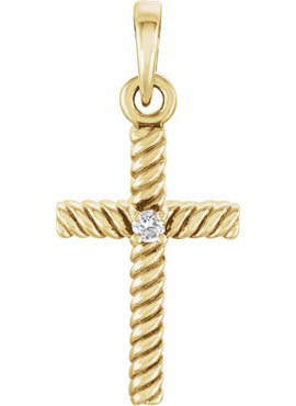 14K Yellow Gold .015 CT Natural Diamond Cross Pendant