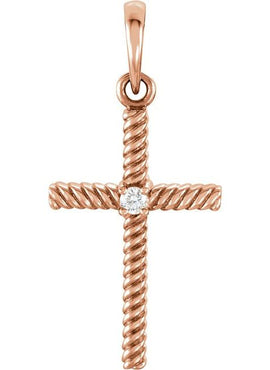 14K Yellow Gold .015 CT Natural Diamond Cross Pendant