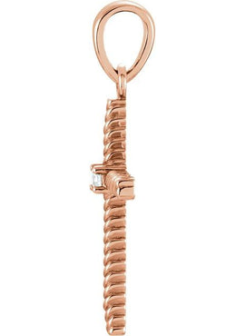 14K Yellow Gold .015 CT Natural Diamond Cross Pendant