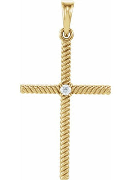 14K Yellow Gold .015 CT Natural Diamond Cross Pendant