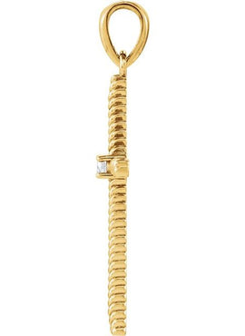 14K Yellow Gold .015 CT Natural Diamond Cross Pendant