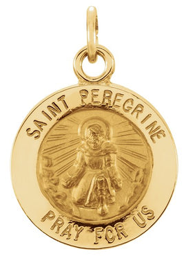 14K Yellow Gold 12 mm Round St. Peregrine Medal