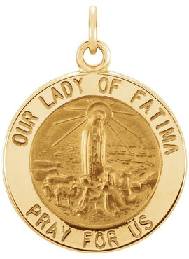 14K Yellow Gold 15 mm Round Our Lady of Fatima Medal