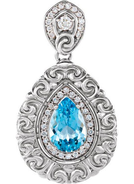 Platinum Natural Swiss Blue Topaz & 1/2 CTW Natural Diamond Pendant