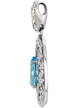 Platinum Natural Swiss Blue Topaz & 1/2 CTW Natural Diamond Pendant