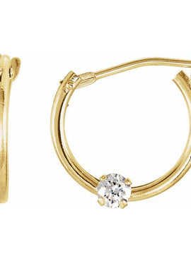 14K Yellow Gold Imitation White Cubic Zirconia 10.5 mm Hoop Earrings