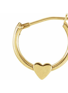 14K Yellow Gold 14.5 mm Youth Hinged Hoop Heart Earrings