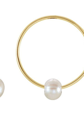 14K Yellow Gold Cultured White Freshwater Pearl Youth Huggie Earrings
