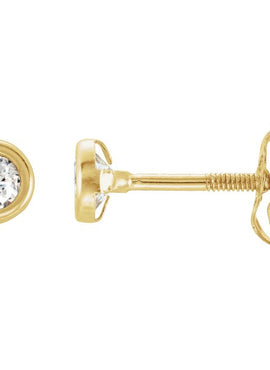 14K Yellow Gold 3 mm Imitation White Cubic Zirconia Youth Bezel Stud Earrings