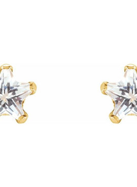14K Yellow Gold 4x4 mm Imitation White Cubic Zirconia Youth Star Earrings
