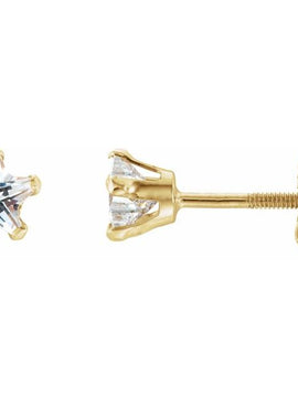 14K Yellow Gold 4x4 mm Imitation White Cubic Zirconia Youth Star Earrings