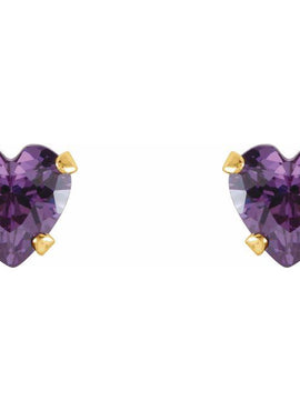 14K Yellow Gold Imitation Pink Cubic Zirconia Youth Stud Earrings