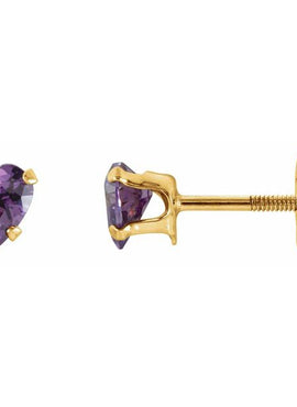 14K Yellow Gold Imitation Pink Cubic Zirconia Youth Stud Earrings