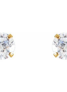 14K Yellow Gold 4 mm Imitation White Cubic Zirconia Youth Stud Earrings